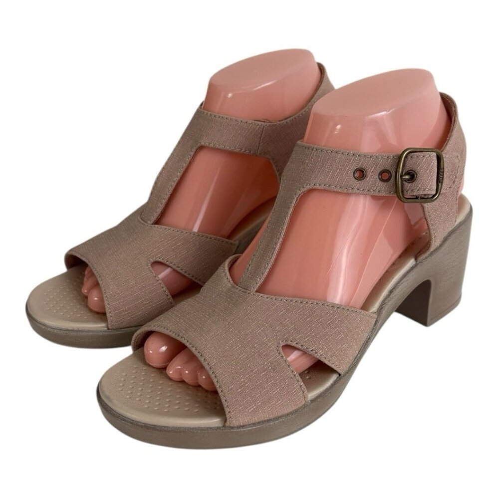 Bzees Women's Shoes Size 7.5 Everly Tan/Nude Block Heel Strappy Sandals Comfort - Picture 2 of 10